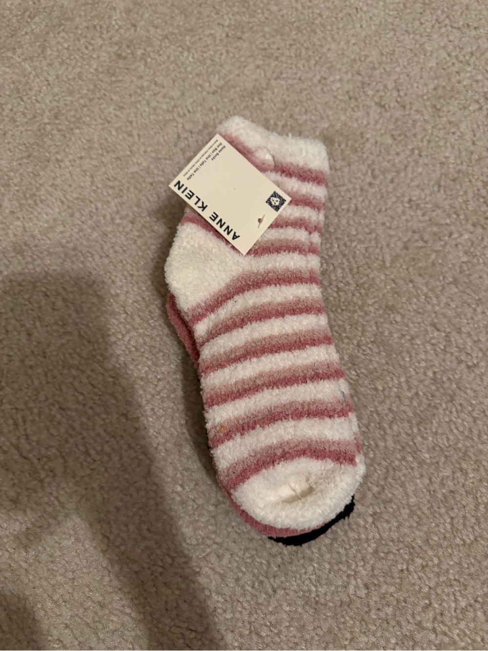 Anne Klein Cozy Fuzzy Socks 3 Pack Pink Black Striped New with Tags
